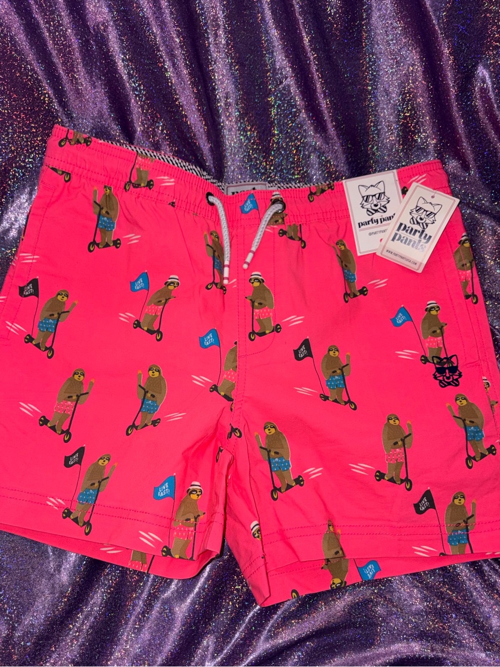 Boys Party Pants Sloth Neon Pink Shorts